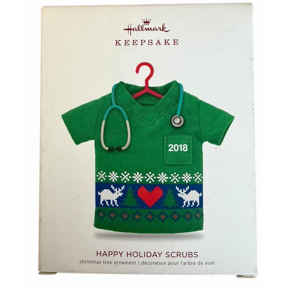 Hallmark Ornament Happy‎ Holiday Scrubs Sweater Medical  2018Green Fabric
